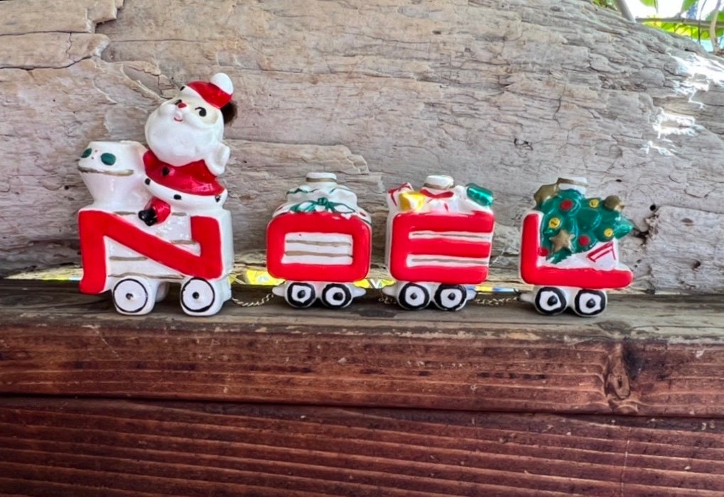 Vintage NOEL Christmas Candleholder 1950 MCM Santa Train Christmas