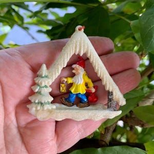 Vintage Elf Pixie Gnome Diorama Christmas Ornament 1940 1950 Ges Gesch West Germany Retro Kitsch Decor