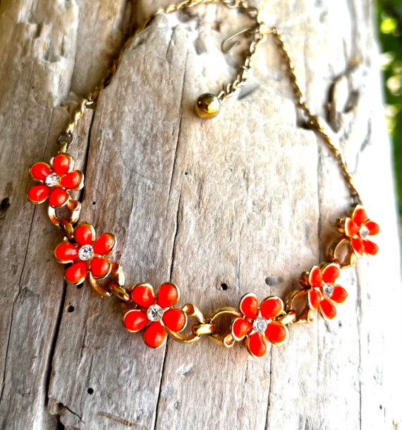 Vintage Orange Flower Necklace  Floral Thermoset … - image 3
