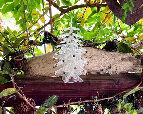 【ひまわり さま】vintage ornament ❀ かわいい 赤いおうち Vintage 1950 Crystal Pine Christmas Tree Mid Century Plastic