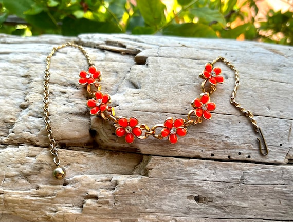 Vintage Orange Flower Necklace  Floral Thermoset … - image 2