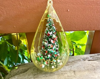 Vintage Christmas MCM 1950 Milk Glass Santa Lantern Twinkle