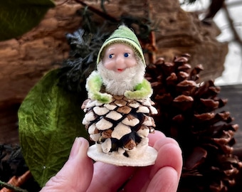 Vintage Elf Pixie Gnome Christmas Ornament MCM 1950 1960 Pinecone Gnome Ornament Shiny Brite Gnome Pine Cone Japan Retro Kitsch Decor