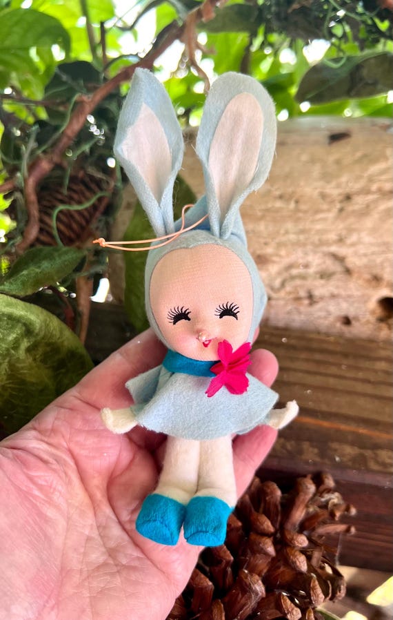 felt bunny in blue dress Hansa 14" Plush Male Bunny