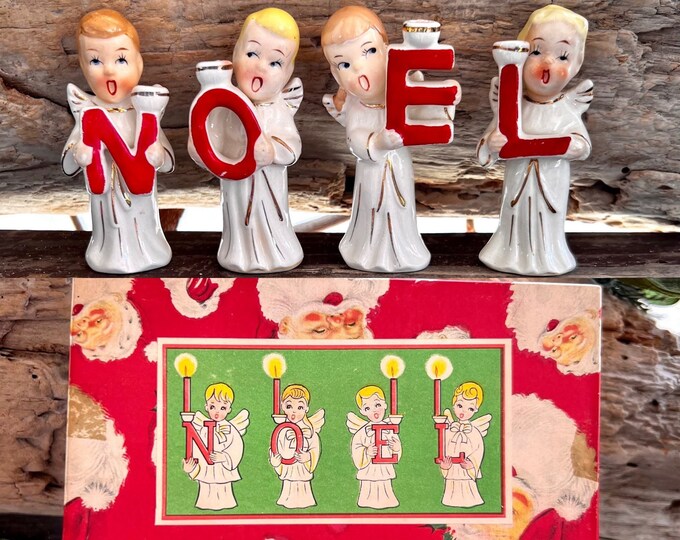 Vintage NOEL Candle Holder Choir Angel Christmas 3 3/4 Relco 1950 Retro