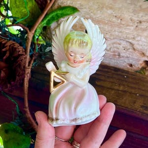 Vintage 1950 NORCREST Angel Christmas Figurine Musical Pink Angel MCM Angel Japan Porcelain Retro Kitsch Easter Decor RARE