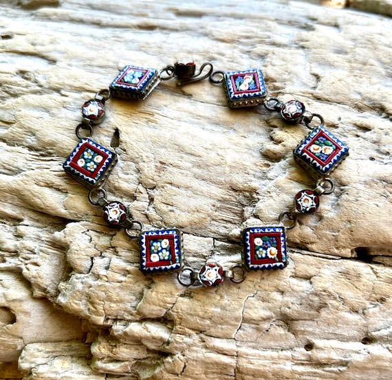 Micro Mosaic Floral Bracelet Vintage Floral Brace… - image 5