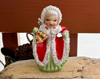 Vintage NAPCO Christmas Angel Figurine: 1950s Ceramic Kitsch Decor