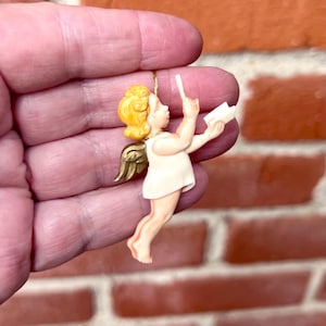 Vintage Celluloid Angel Christmas Ornament MCM 1940 1950 Angel Conductor Feather Tree Angel Retro Kitsch Decor