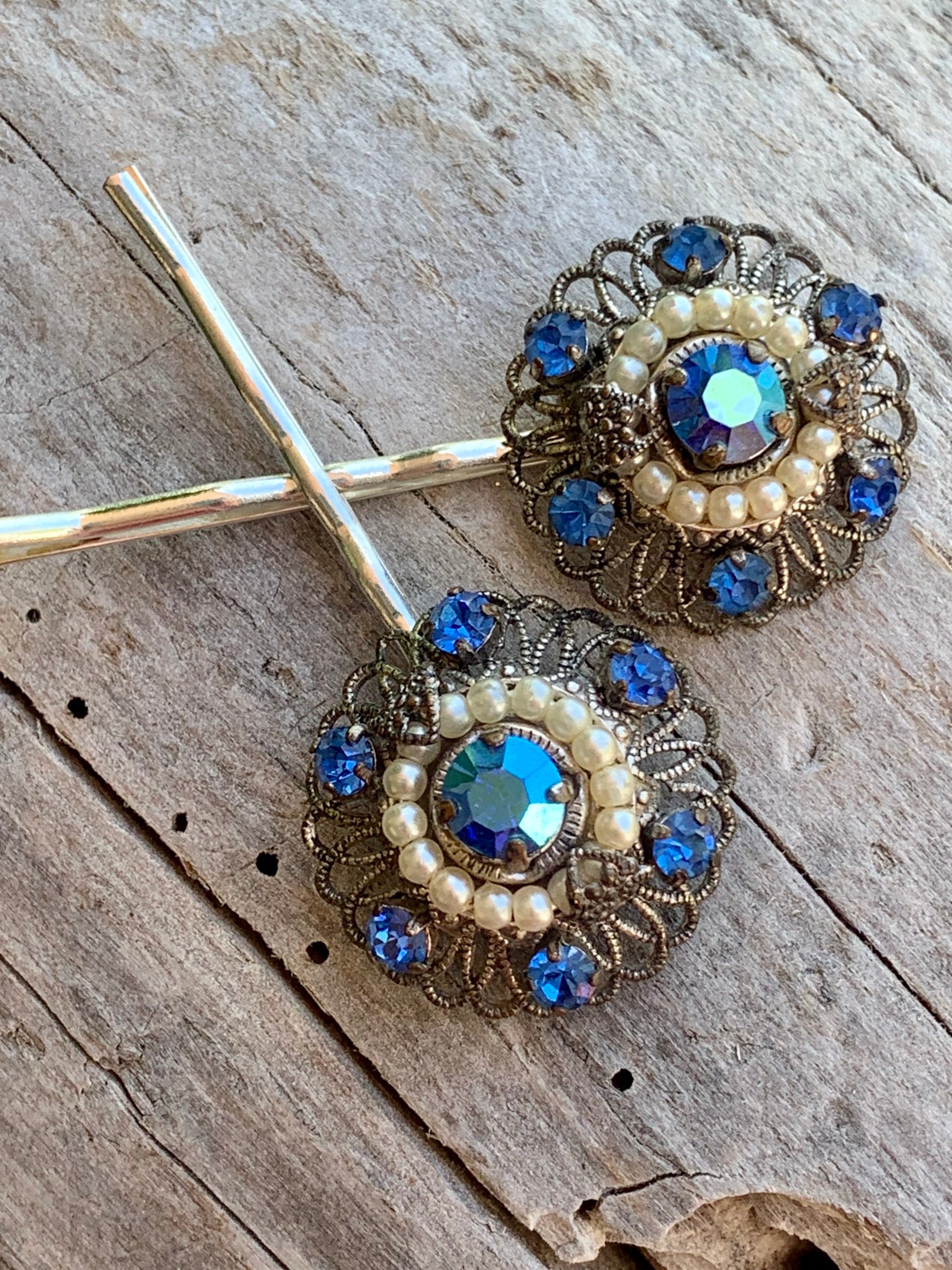 Vintage Blue Filigree Hairpins West Germany Hairpins Blue Etsy Hong Kong