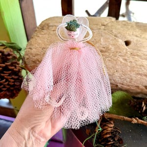 Vintage Spun Cotton Angel Christmas Ornament MCM 1950 1960 Angel Pink Mesh Tulle Angel Handmade Retro Kitsch Valentine Easter Decor