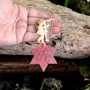 Vintage West Germany Angel Star Christmas Ornament Mid Century Plastic Feather Tree Mica Glitter West German Easter Valentine Decor