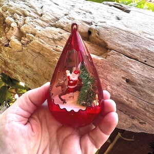 Enfeite de Natal vintage JewelBrite Papai Noel Rena 1960 1970 Árvore de Natal Escova de Garrafa Plástico Diorama Diorama Refletor Decoração Kitsch Retrô