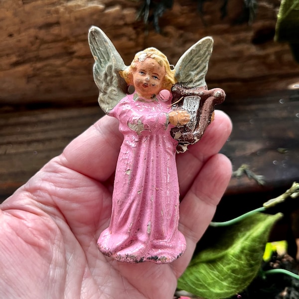 Vintage 1940 US Zone Angel Christmas Ornament West German Western Germany Angel Composite Pink Angel Composition Angel Valentine’s Day Decor