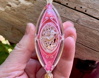 Ornamento natalizio vintage Jewelbrite Pink Bird 1960-1970, riflettore Diorama metallico retrò kitsch atomico, decorazione pasquale di San Valentino