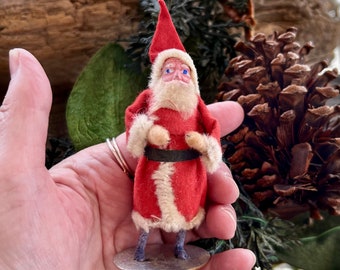 Vintage Clay Santa Christmas Ornament MCM 1930 1940 Felt Santa Chenille Pipe Cleaner Standing Santa Bottlebrush Tree Retro Kitsch Decor