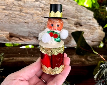 Vintage 1950 1960 Drummer Boy Christmas Ornament Plastic Blow Mold Pixie Drum MCM Retro Kitsch Decor