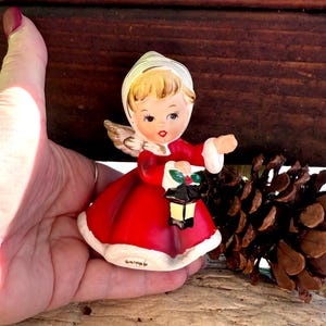 Vintage NAPCO Angel Christmas Figurine 1950 MCM Angel Figurine Ceramic Christmas Angel Lantern Napcoware Japan Retro Kitsch Decor RARE