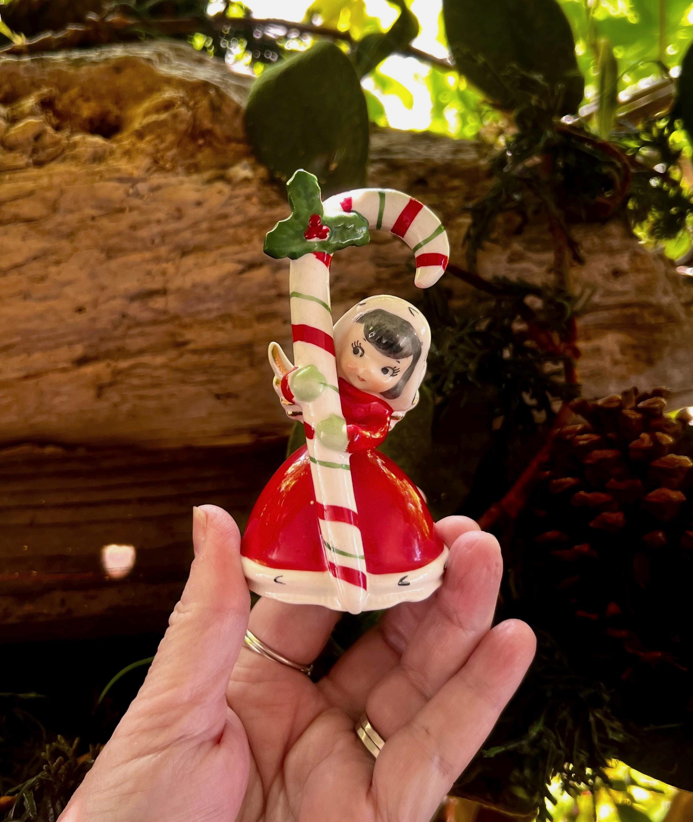 Vintage NAPCO Christmas Bell Ornament MCM 1950 Ceramic Candy Cane