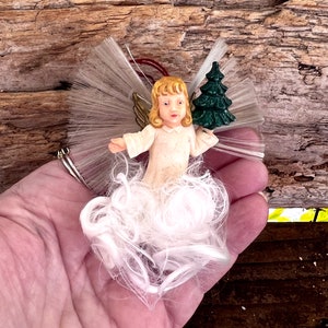Vintage West Germany Angel Easter Christmas Ornament Western Germany Feather Tree Spun Glass Angel Hair 1940 1950 Valentine Decor