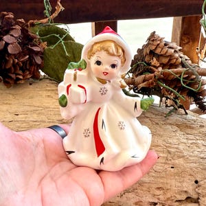 Vintage NAPCO Christmas Angel Figurine 1950 MCM Retro Ceramic  Angel Girl Figurine Victorian Angel Gift Ornament Japan Retro Kitsch Decor