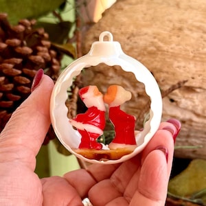 Vintage Jewelbrite Kissing Santa Christmas Ornament 1960 1970 Mr