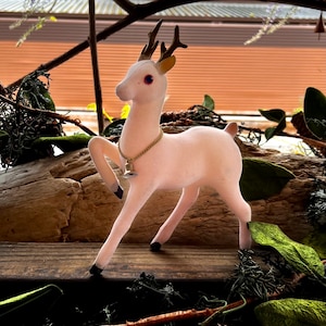 Vintage NAPCO Pink Deer Reindeer Christmas Ornament 1950 1960 MCM 9” Flocked  Bell Retro Kitsch Valentine Easter Decor