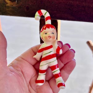 Vintage LEFTON Christmas Candy Cane MCM 1950 Ceramic Candy Cane Elf Pixie Candy Cane Pixie Elf Japan Retro Kitsch Decor