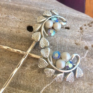 Vintage LISNER Blue Hairpins MCM 1950 1960 Blue Heart Rhinestone Hairpins Retro Bride Bridal Wedding Bobby Pins Romantic Gift Her