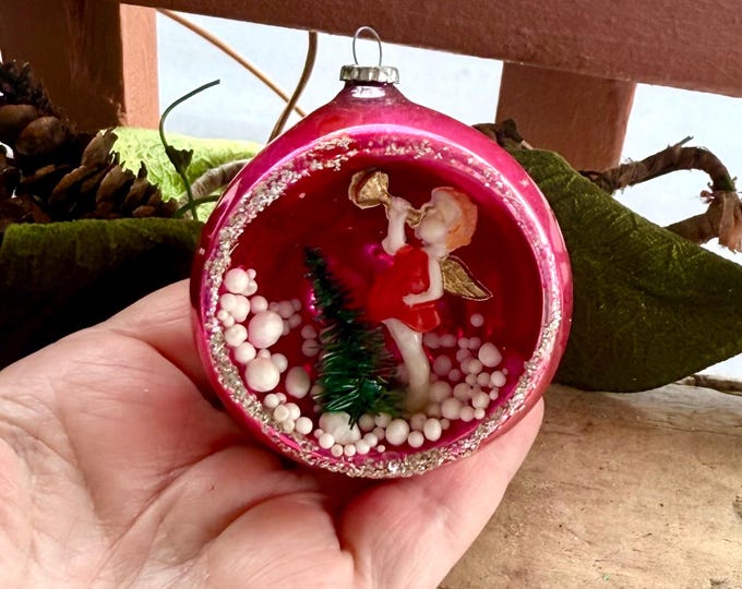 Vintage Pink Mercury Glass Red Angel Indent Christmas Ornament 1950 ...
