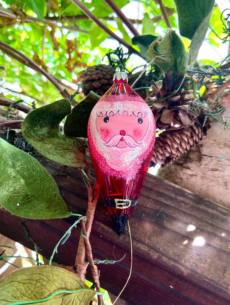 Vintage Glass COMMODORE Santa Christmas Ornament 5 1/2 Hand Painted