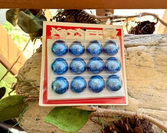 Vintage Shiny Brite Blue Mercury Glass Christmas Ornament MCM 1950 1960 1 1/2” Aluminum Tree Atomic Retro Kitsch Decor Set 12 NIOP