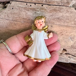 Vintage Christmas West Germany Angel  Ornament MCM 1940 1950 Choir Plastic White Angel Mid Century Feather Tree Spring Easter Decor