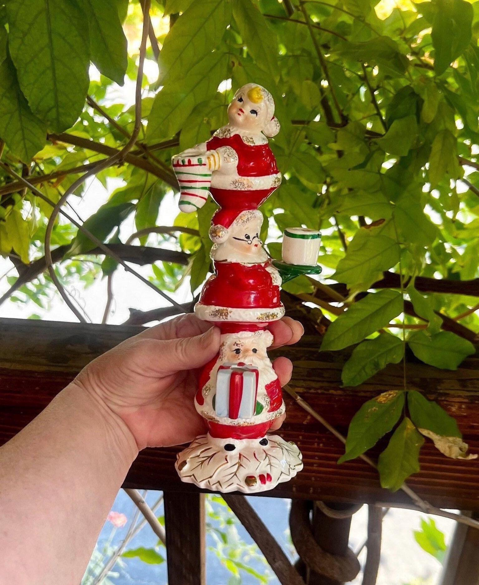 Vintage 1950 Santa Stacked Candleholder LIPPER MANN Mr Mrs Claus