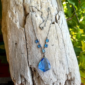 Vintage Art Deco Blue Necklace 1920 1930 Blue Crystal Choker Necklace Antique Bride Bridal Jewelry Engagement Wedding Gift Her