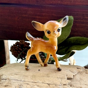 Vintage Anthropomorphic Deer Fawn Christmas Retro Kitsch Celluloid Deer Fawn Figurine MCM Plastic Blue Eyed Doe Deer Fawn Japan Unsigned