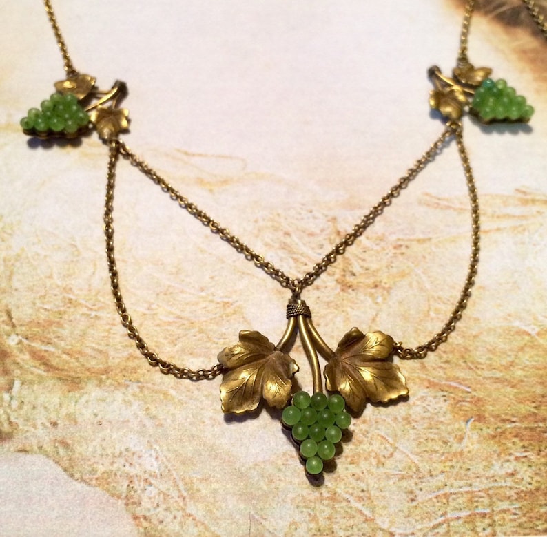 Victorian Grape Necklace Grape Festoon Antique Vintage Grapes Bib Edwardian Bride Bridal Vineyard Wedding Spring Easter Gift for Her