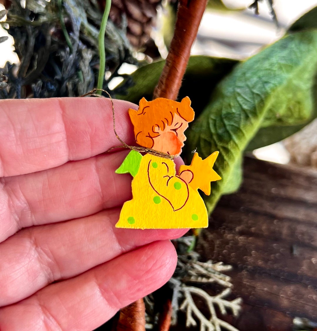 Vintage Wooden Angel Christmas Ornament Wood Wooden 1950 1960 Pink