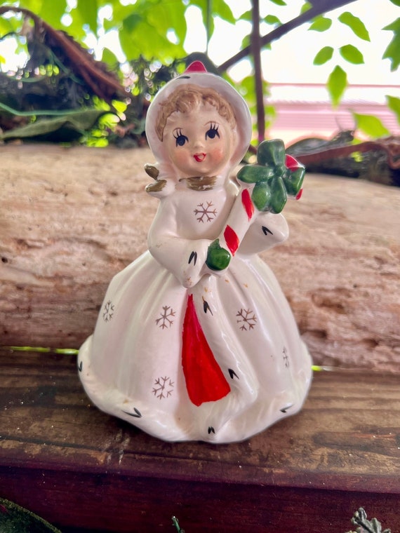 Vintage 1950 NAPCO Candy Cane Victorian Girl Christmas Planter