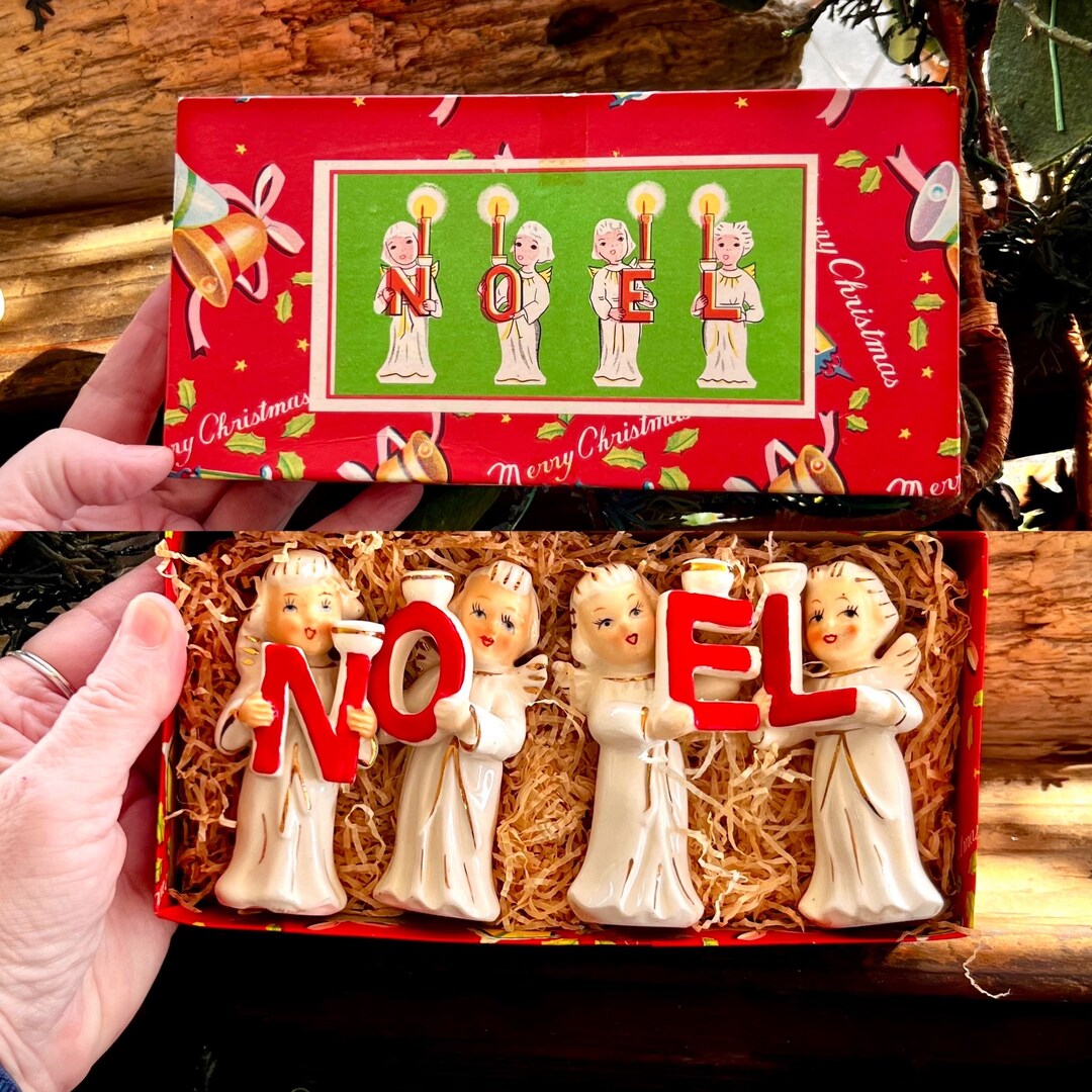Vintage NOEL Candle Holder Choir Angel Christmas Relco 1950 Retro Choir