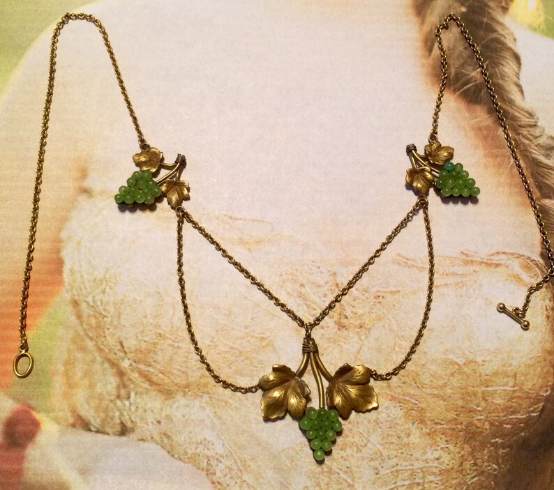 Victorian Grape Necklace Grape Festoon Antique Vintage Grapes Bib Edwardian Bride Bridal Vineyard Wedding Spring Easter Gift for Her