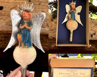 Vintage 1930 Victorian Angel Tree Topper Antique German Composition Angel Christmas Tree Topper Composite GLORIA Angel Tree Topper IOB