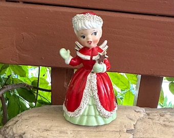 Vintage 1950 NAPCO Christmas Poinsettia Angel Bell Ornament MCM