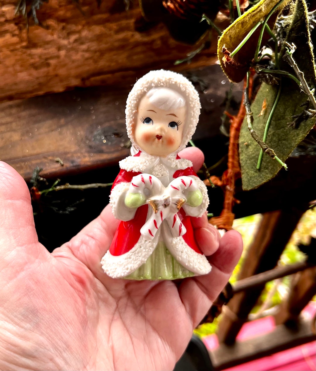 Vintage ENESCO Angel Candy Cane Figurine Christmas 1950 MCM