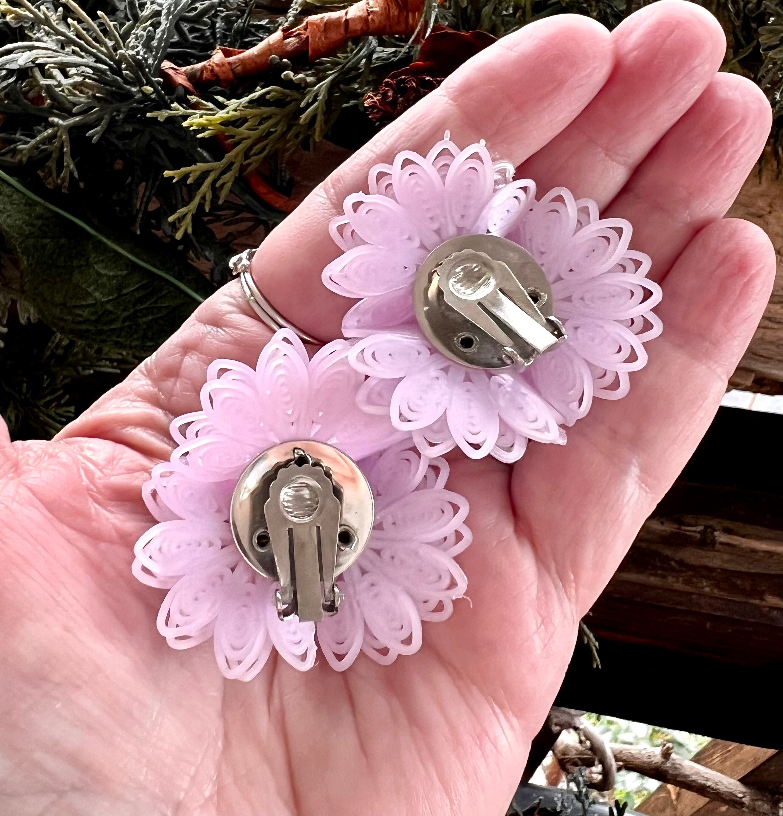 Vintage Lavender Clip on Earrings Retro Plastic MCM 1950 1960 