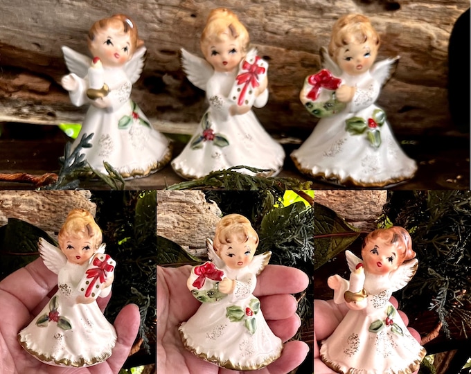 Vintage NAPCO Angel Christmas Figurines 1950 MCM Retro Ceramic