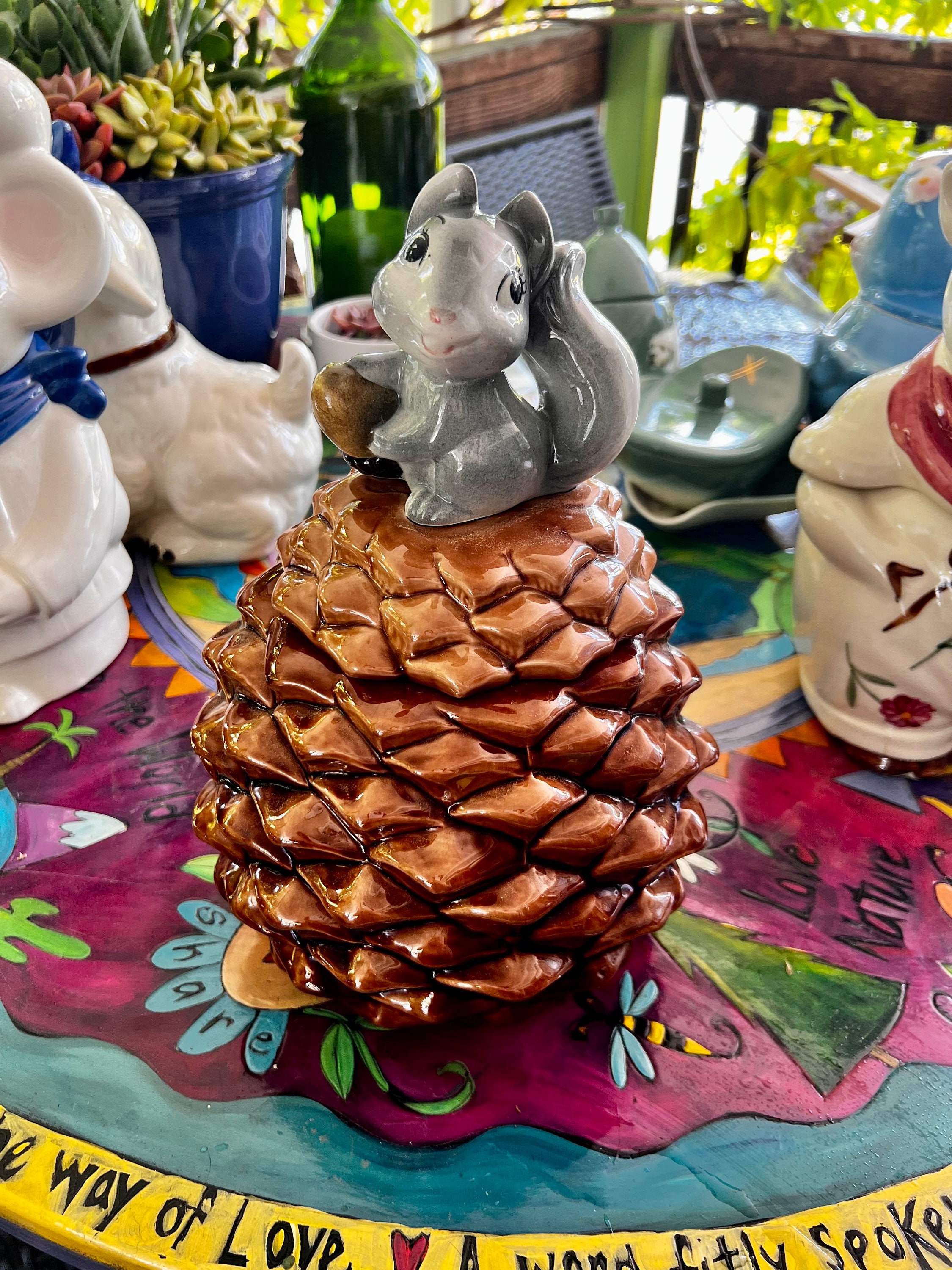 Vintage METLOX Squirrel Acorn Pinecone Cookie Jar MCM 1950