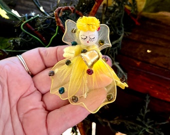 Vintage Spun Cotton Angel Christmas Ornament MCM Tulle Angel 1950 1960 Pipe Cleaner Feather Tree Japan Retro Kitsch Spring Easter Decor