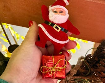 Vintage Blowmold Flocked Dancing Santa's - Mid Century Modern