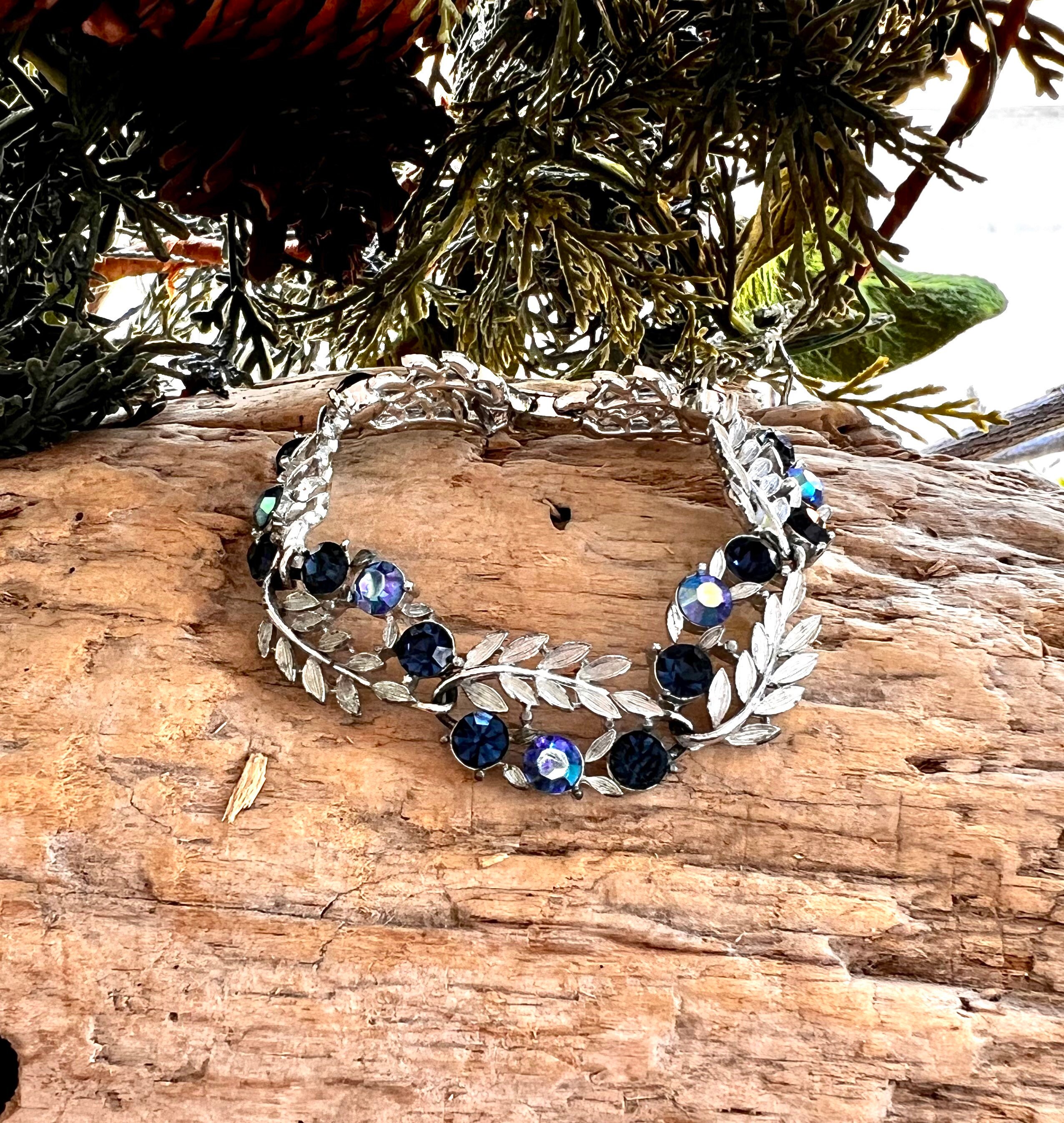 Vintage 1950 1960 Blue LISNER Rhinestone Bracelet MCM Mid